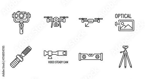 Hand drawn icons for photography and videography gadgets equipment technology vector