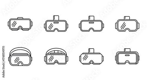 Collection of virtual reality headset icons futuristic technology immersive entertainment concept vector