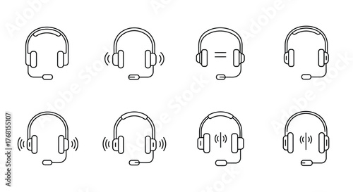 Collection of headset icons showing different angles and perspectives for communication vector