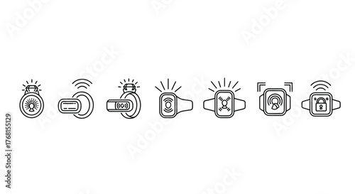 Collection of hand drawn smartwatch and wearable tech icons in outline style vector