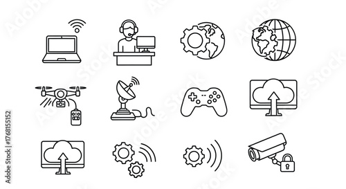 Modern technology icons set featuring connectivity cloud computing security and networking concepts vector