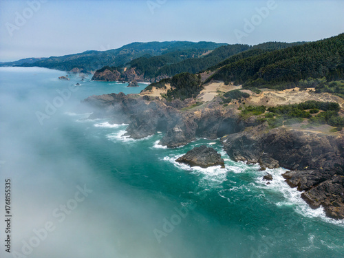 Aerial photo of Oregon rocky coast along Samuel H Boardman sceni corridor
