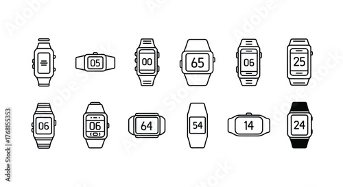 Collection of digital watches displaying various times and designs for modern style vector