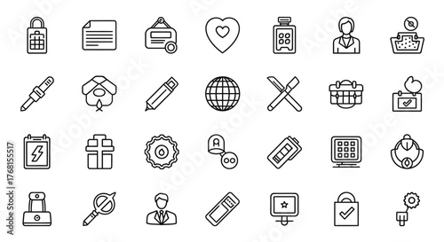 Hand-drawn icon set for business technology healthcare and everyday life concepts clean design vector
