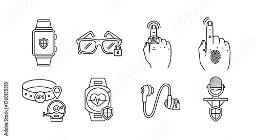 Futuristic technology gadgets icons hand drawn sketch style for digital innovation concepts vector