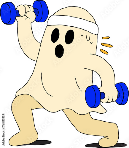 cartoon ghost lifting weights drawing