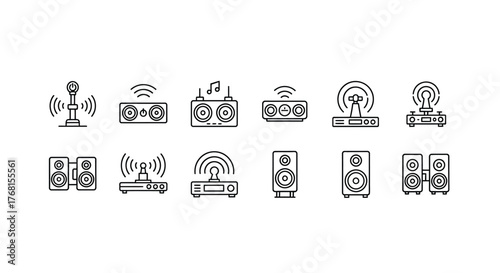 Collection of hand-drawn audio equipment icons for music and sound related projects vector