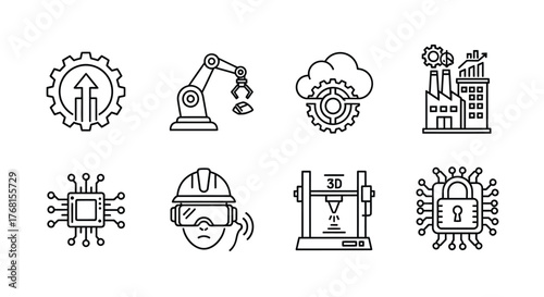 Modern factory automation and technology icons for industry 4.0 concepts vector