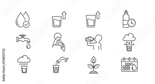 Collection of hand drawn icons representing water conservation and usage concepts seamlessly vector