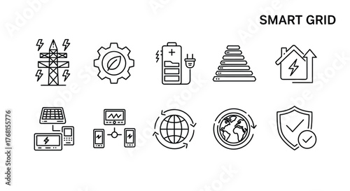 Modern smart grid technology icons representing renewable energy sustainable power and connectivity solutions vector
