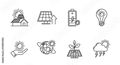 Solar power energy icons set renewable clean electricity symbols for sustainable future concepts vector