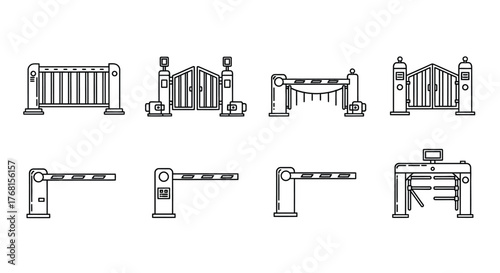 Collection of security gates and barriers for access control and entry points vector