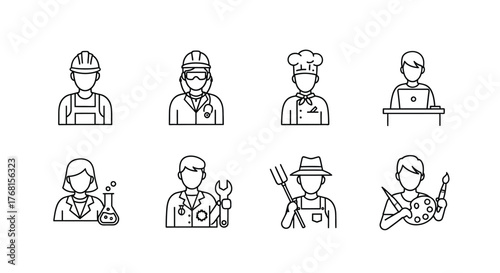 Diverse group of profession icons representing various occupations and skilled trades collection vector