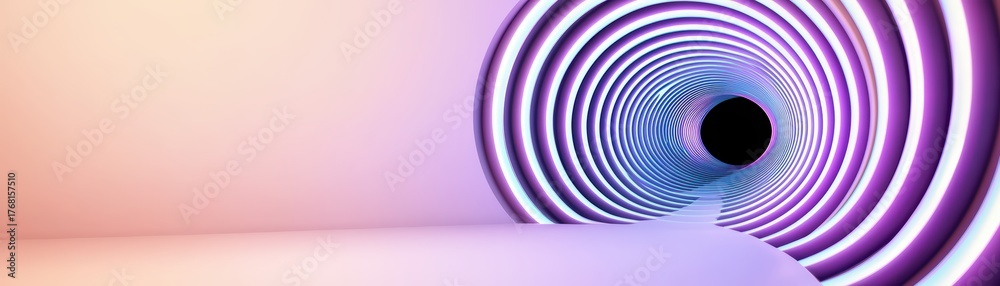 Obraz premium Abstract tunnel design with vibrant purple and pink curves creating a mesmerizing optical illusion and deep perspective view