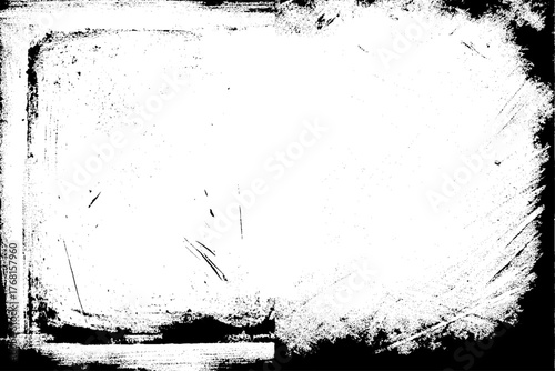 Retro photo film frame with transparent background. Abstract rectangles with space for text. monochrome texture, worn pattern, surface is covered with scratches. Grunge frame with worn border.