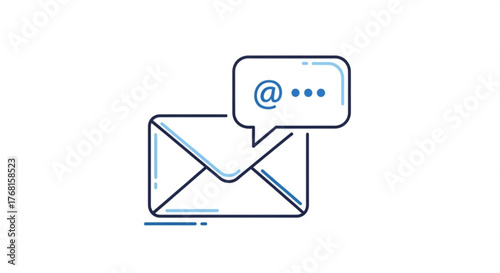 Envelope with speech bubble showing an at sign concept for email marketing, newsletter subscription, contact us, and communication