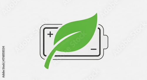 Green energy icon battery with leaf symbolizes ecofriendly power, sustainability, and renewable resources for a cleaner environment