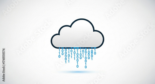 A digital cloud with binary code raining down, , representing cloud computing, data storage, and information technology