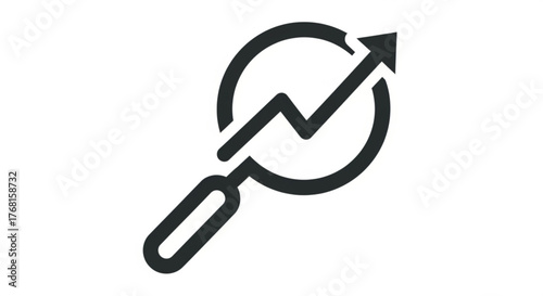 Magnifying glass with arrow pointing upwards, symbolizing business growth, success, and market analysis