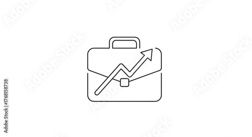 Continuous line drawing of briefcase with arrow up symbol of business success, growth, and financial performance