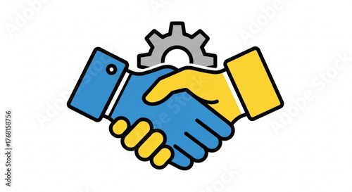 Handshake with gear icon symbol of business partnership, agreement, collaboration, and successful deal