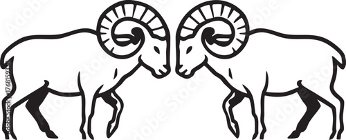 Minimalist icon two rams clashing horns animal symbol strength power fight confrontation