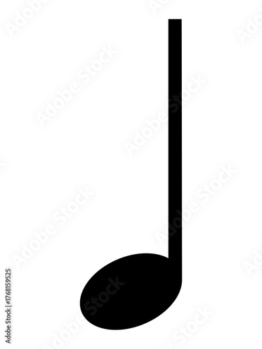 Bold black quarter note icon in minimal vector style, single crotchet symbol for rhythm, sound, and melody composition, PNG with transparent background