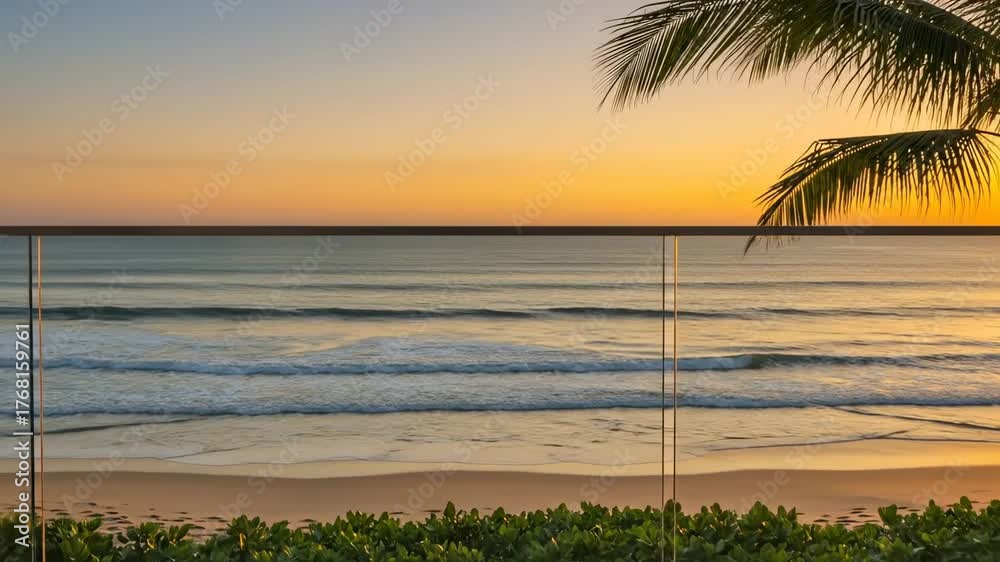 Ocean view balcony sunset scene