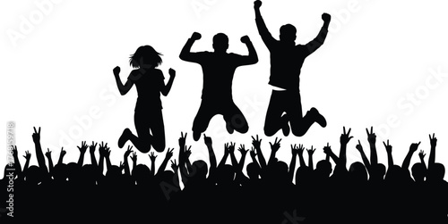 Celebration crowd jumping silhouette event success victory people joy