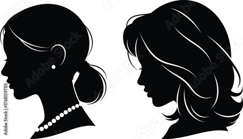 Silhouette woman profile vector art beauty salon hairstyle design png