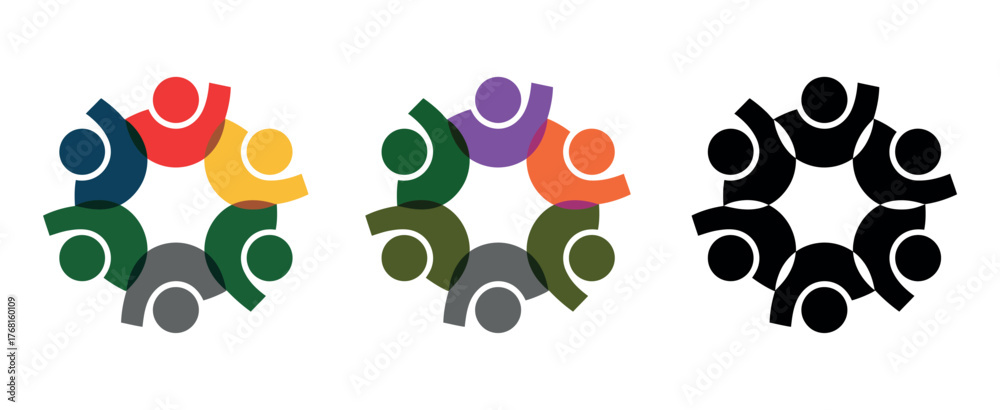 Fototapeta premium A diverse group of people are depicted in a circular formation, symbolizing unity and collaboration.
