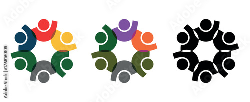 A diverse group of people are depicted in a circular formation, symbolizing unity and collaboration.