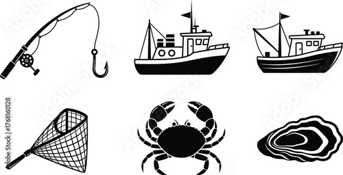 Fishing equipment and seafood vector illustration for your designs