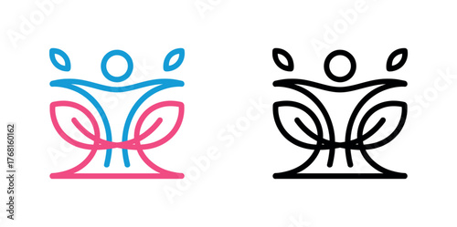 A stylized human figure is integrated with abstract leaf shapes, representing growth and well-being.