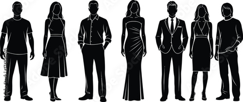 Silhouette people vector group fashion style men women formal casual wear