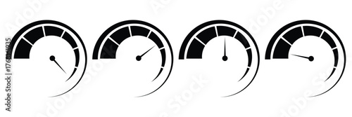 speedometer logo vector illustration. Speedometer speed vector icon set. automotive, speed measurement. Vector set for car speed, fuel, RPM, tachometer. Black speed dials displaying performance with 