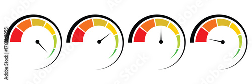 speedometer logo vector illustration. Speedometer speed vector icon set. automotive, speed measurement. Vector set for car speed, fuel, RPM, tachometer. Black speed dials displaying performance with 