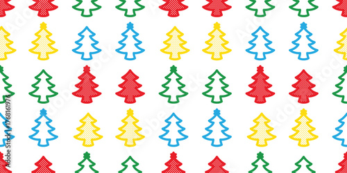 christmas tree seamless pattern polka dot half tone vector cartoon doodle scarf isolated gift wrapping paper tile wallpaper repeat background illustration design