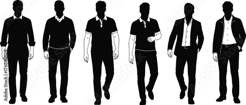 Men clothing silhouettes vector set fashion style outfit collection