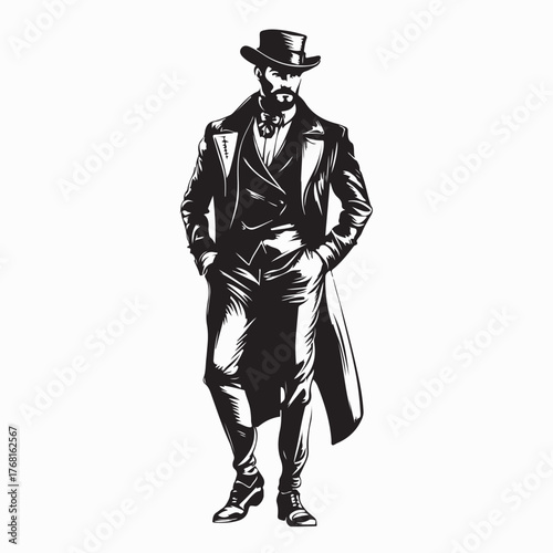 Confident Noble Young Man Wearing Classic Aristocrat Clothes Vector Design