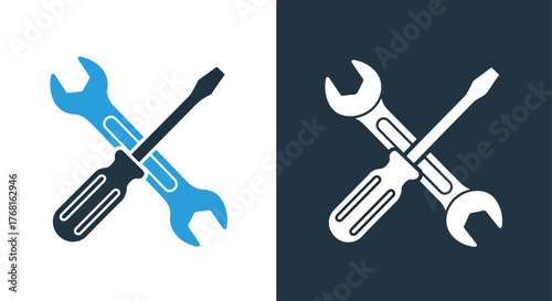 Crossed wrench and screwdriver tool icon for websites and apps - Vector icon symbol for website - Icon vector - Blue icon