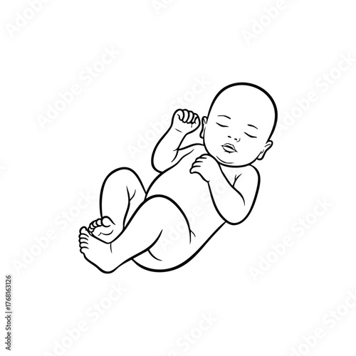 Sleeping Baby with Peaceful Expression, Lying on Back with Hand Near Face and Legs Slightly Bent, Calm and Restful Infant Resting