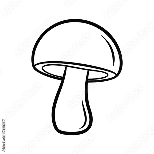 Simple Line Drawing of a Mushroom with a Rounded Cap and Thick Stem on a
