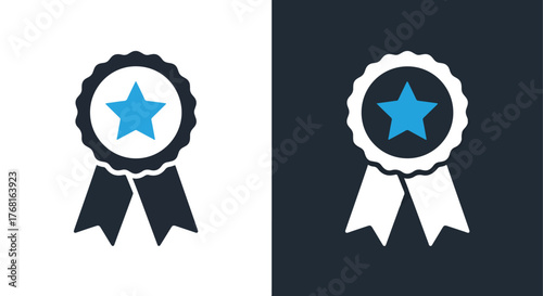 Award ribbon with star icon symbol for website recognition and achievement - Vector icon symbol for website - Icon vector - Blue icon