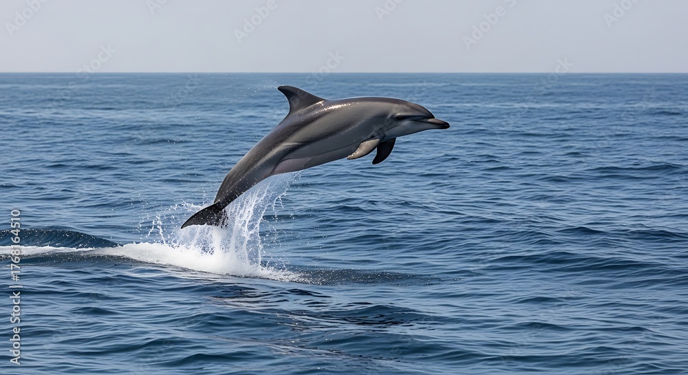 Fototapeta premium Dolphin leaps from the ocean, showcasing its agility and grace.