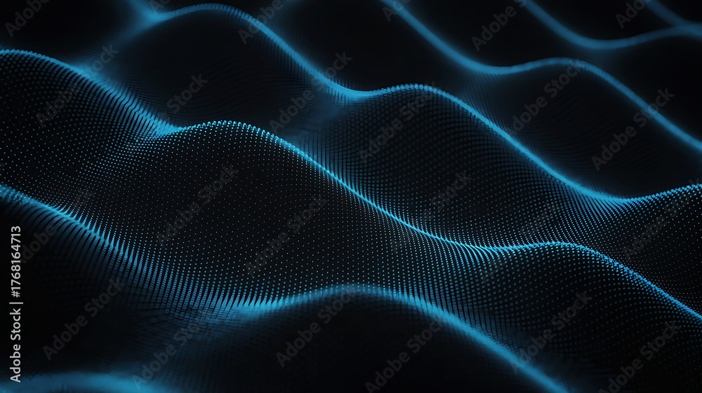 Obraz premium Abstract blue wave pattern design with glowing dots and seamless connections technology background