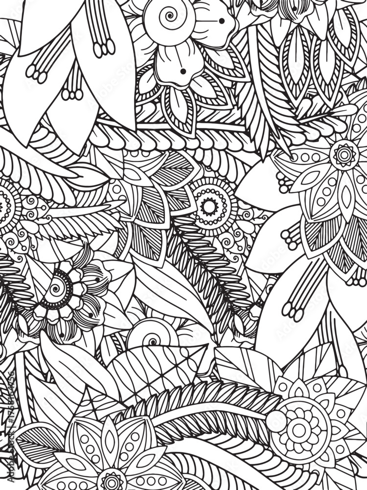Fototapeta premium Flower Coloring Book Page For Adults And Kids 
