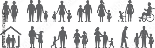 Family diversity vector icons set, different family structures and relationships