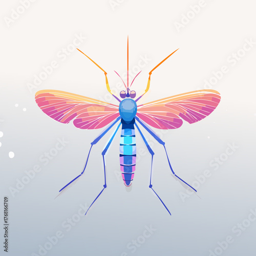 Colorful Mosquito Illustration - Detailed Insect Artwork on White Background.