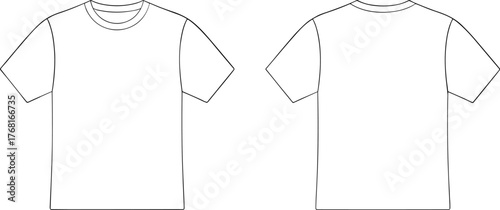 Vector T-shirt front and back view, short sleeve crew neck template, fashion flat sketch, blank apparel mockup, clothing design illustration